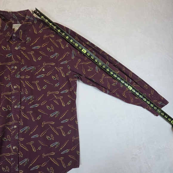 Vintage Banana Republic Safari Button Up Mens L Long Sleeve Feathers Burgundy - Picture 9 of 10